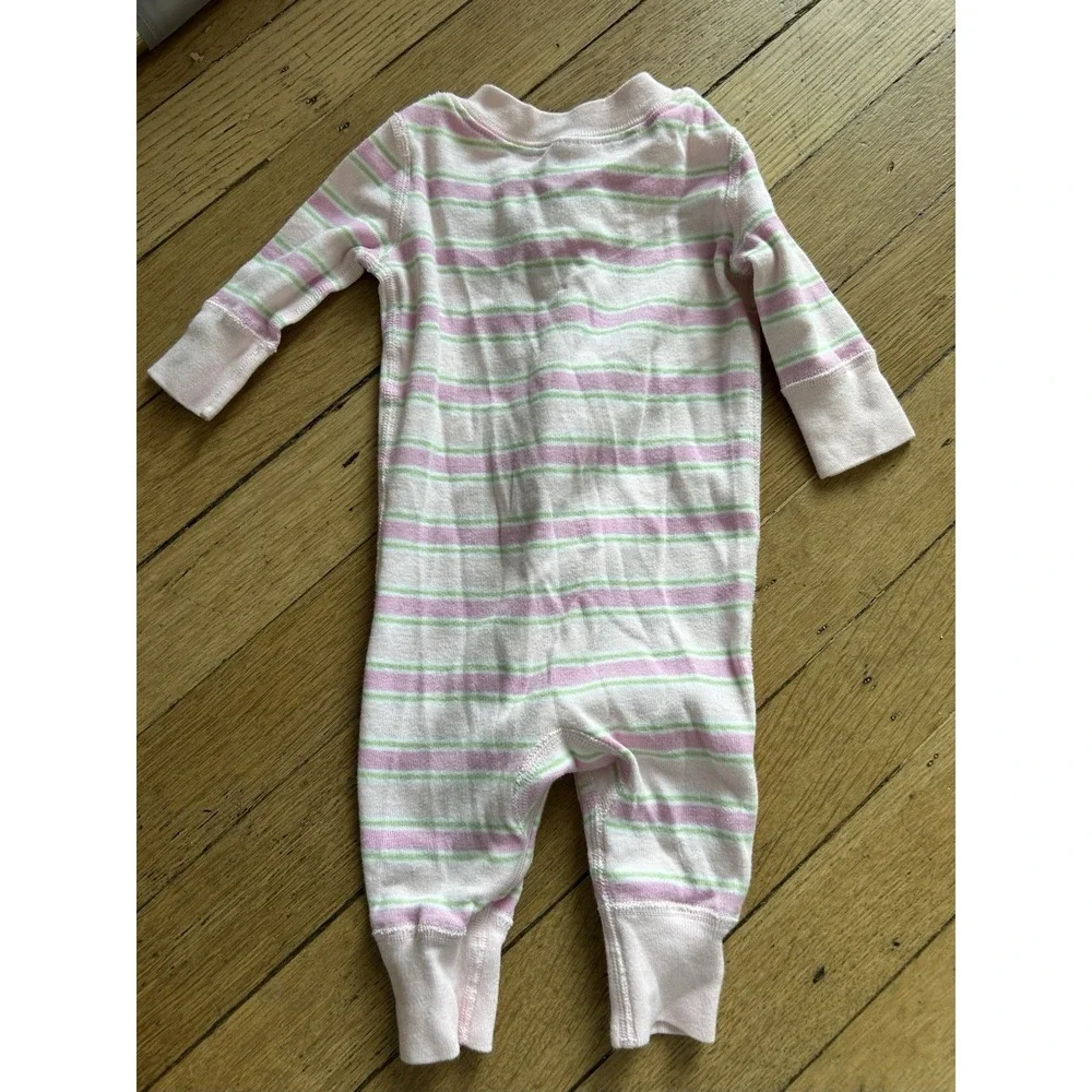 Hanna Andersson Pink White Green Striped Footless Organic Sleeper Pajama 0-6 M